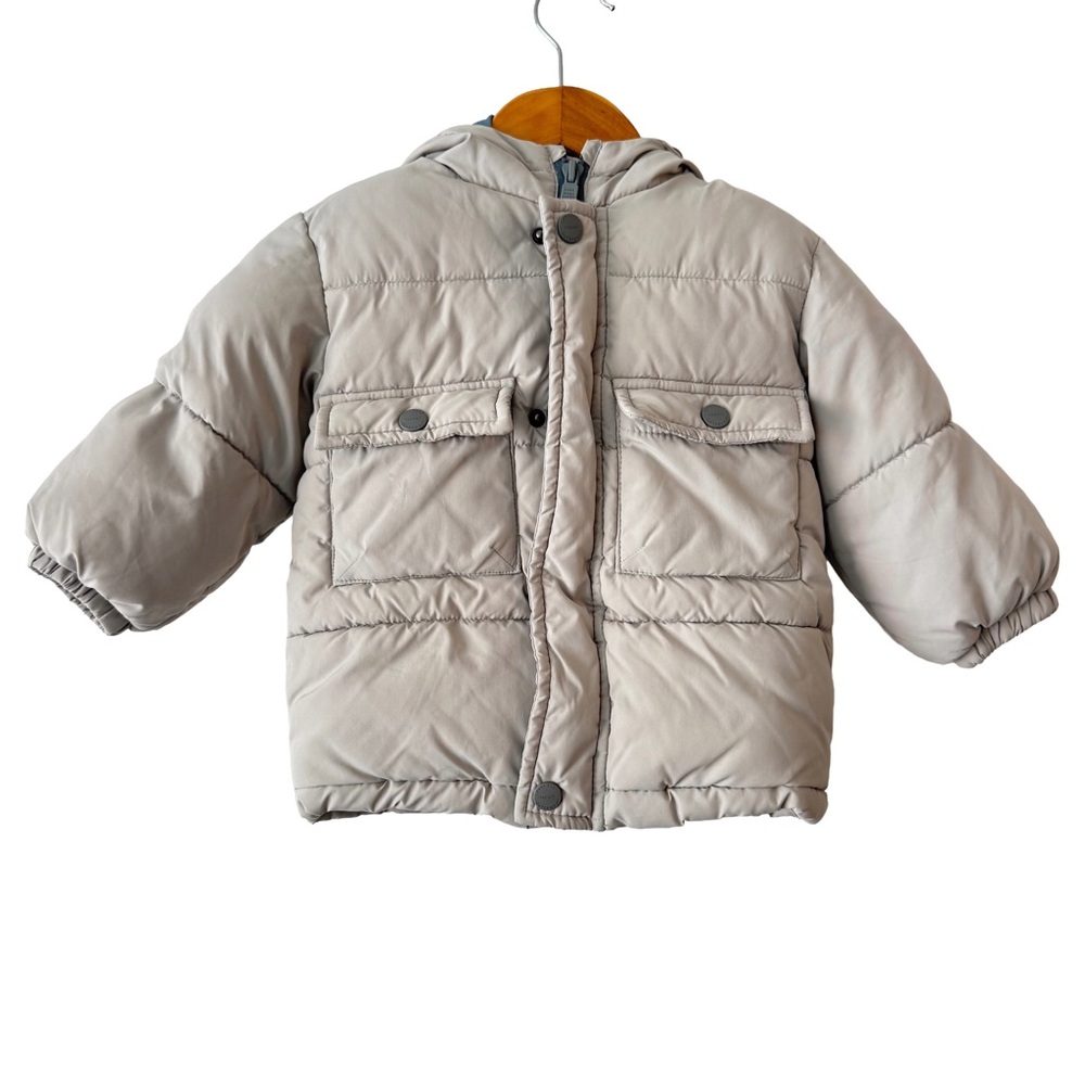 Zara Kids Grey/Green Puffer Jacket 12/18 Months
